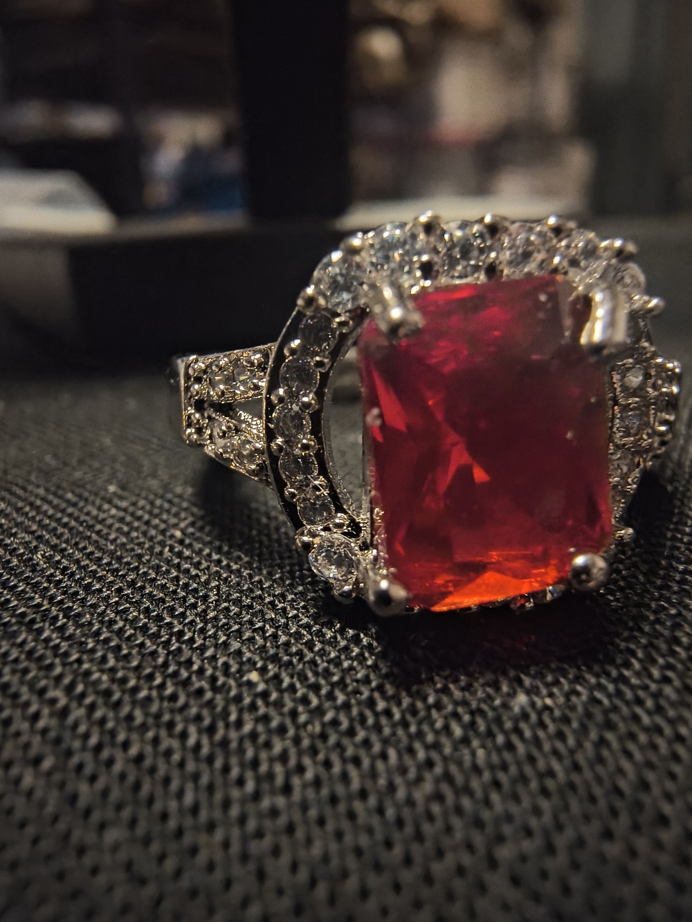 Red Cushion-Cut Crystal Halo Ring - Women Jewelry